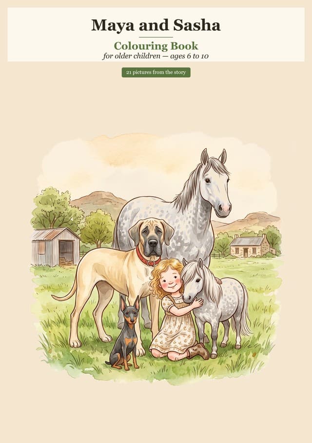 The Maya and Sasha colouring book for older children.
